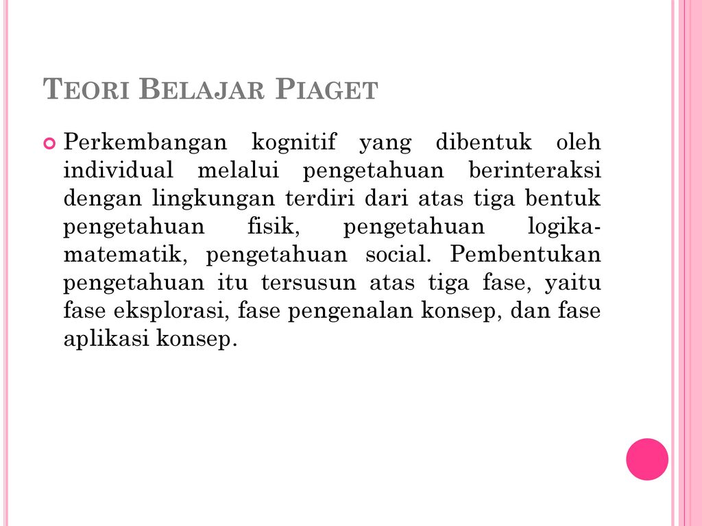 Teori Belajar Piaget Perkembangan kognitif yang dibentuk oleh